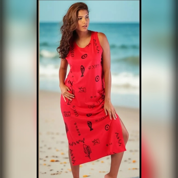 I. G. Sport Fish Themed Beachy Tank Dress Or Swimsuit Cover Up Plus Size 2X - Picture 1 of 13